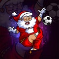 The santa plays the football esport mascot design
