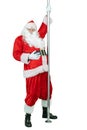 Santa is pole dancer, dancing with pylon. Funny Santa Claus dances with pole on white background. Christmas coming Royalty Free Stock Photo