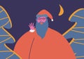 Santa portrait in forest at night. Modern cartoon hand drawing style Royalty Free Stock Photo