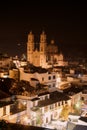 Santa Prisca cathedral at night, in Taxco, guerrero, mexico.