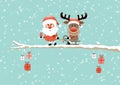 Santa Pulling Sleigh With Reindeer On Bough Turquoise