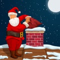 Santa putting bag in chimney