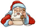 Santa reading letter and talking on phone