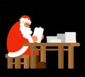 Santa reading mail. Claus and message. Xmas letter from children