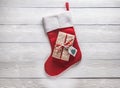 Santa red sock on grey