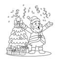 Santa and Reindeer Cartoon for Christmas Coloring Book Premium Vector