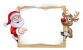 Santa and Reindeer Christmas Cartoon Sign Royalty Free Stock Photo