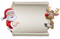 Santa and Reindeer Christmas Cartoon Sign Royalty Free Stock Photo