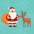 Santa and reindeer Christmas greeting card flat vector illustration Royalty Free Stock Photo