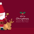 Santa and reindeer, Christmas and New year greeting card, cute cartoon characters seasonal holiday background vector Royalty Free Stock Photo