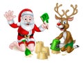 Santa and Reindeer Christmas Summer Beach Royalty Free Stock Photo