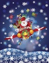 Santa and Reindeer Flying in Vintage Plane Royalty Free Stock Photo