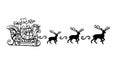 Santa Claus with Reindeer Sleigh Symbol Black Silhouette