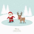 Santa and reindeer skate on ice snowy background Royalty Free Stock Photo