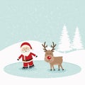 Santa and reindeer skate on ice snowy background Royalty Free Stock Photo