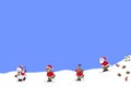 Santa and reindeer with snowman and bear while skiing