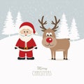 Santa and reindeer snowy winter background