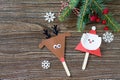 Santa and Reindeer stics puppets. Royalty Free Stock Photo