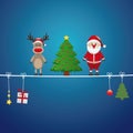 Santa reindeer tree twine blue background