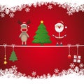 Santa reindeer tree twine snow background