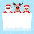 Santa Reindeer And Wife With Sunglasses Holding Wish List Snow Blue Royalty Free Stock Photo