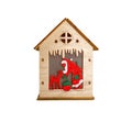 Santa and reindeer in wooden cabin Christmas decoration white background Royalty Free Stock Photo