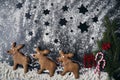 Santa reindeers made of gingerbread cookie on a winter background Royalty Free Stock Photo