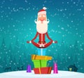 Santa relax meditation. Winter christmas holiday character santa claus doing yoga exercices outdoor vector mascot design Royalty Free Stock Photo