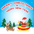 Santa ride sleigh and reindeer wear christmas red hat and glove vector Royalty Free Stock Photo