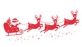 Santa rides a sleigh with his reindeer red silhouette. flat vector illustration isolated on white background Royalty Free Stock Photo