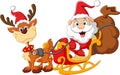 Santa riding sledge cartoon