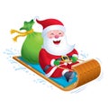 Santa Riding Wooden Toboggan Snow Sled