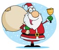 Santa ringing a bell and carrying his toy sack