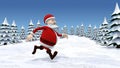 Santa running through snow covered landscape