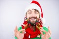 Santa`s decorated beard Royalty Free Stock Photo