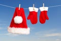 Santa's hat and gloves drying