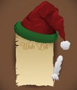 Santa's Hat with Wish List and Feather, Vector Illustration