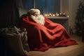 Santa\'s Little Nap: Wrapped Up in a Soft and Plush Blanket. Generative ai