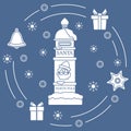 SantaÃ¢â¬â¢s mailbox, gifts, bell, gingerbread, star, snowflakes. New Year and Christmas symbols. Mail wish list