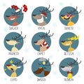 Santa`s Reindeers Sticker Vector Set