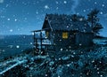 Santa`s secret cottage in first snowfall