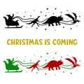 Santa\'s sleigh with dinosaurs flies across the sky.Vector silhouette Royalty Free Stock Photo