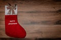 Santa\'s sock,on wood with christmas balls and decoration,christmas time is comming Royalty Free Stock Photo