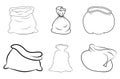 Santa sack outline set. Contour shape of santa claus bag. Vector icon, symbol, design. Empty and full. Open and closed. Line art