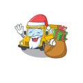 Santa school bus Cartoon character design having box of gifts