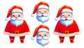 Santa with serious and smiling face isolated on white background. Collection of digital cartoon illustrations