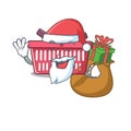 Santa shopping basket Cartoon character design having box of gift