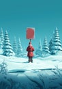 Santa with singboard on Christmas holidays. Road sign on winter track with Santa Claus. Generated AI. Royalty Free Stock Photo