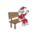 Santa sitting on bench says hi