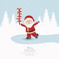 Santa skate on ice balance gifts winter background Royalty Free Stock Photo